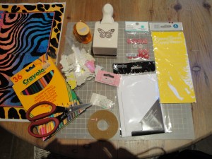 Raw materials for making Easter cards with my three nieces